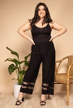 Picture of PLUS SIZE FLOWY STRETCH TROUSER BLACK WITH SPOTTED INSERT